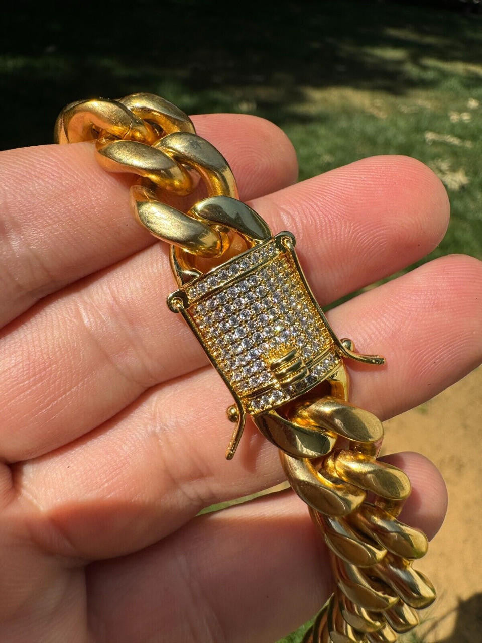 Miami Cuban Link Bracelet W. CZ Clasp - 18k Gold Plated Stainless Steel - 6"-10" - 8mm-14mm