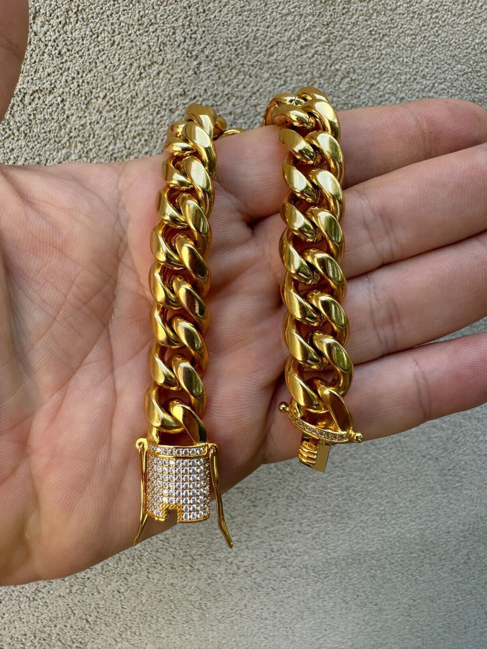 Miami Cuban Link Bracelet W. CZ Clasp - 18k Gold Plated Stainless Steel - 6"-10" - 8mm-14mm