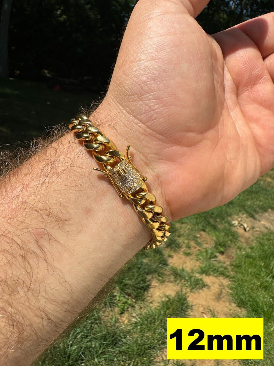 Miami Cuban Link Bracelet W. CZ Clasp - 18k Gold Plated Stainless Steel - 6"-10" - 8mm-14mm