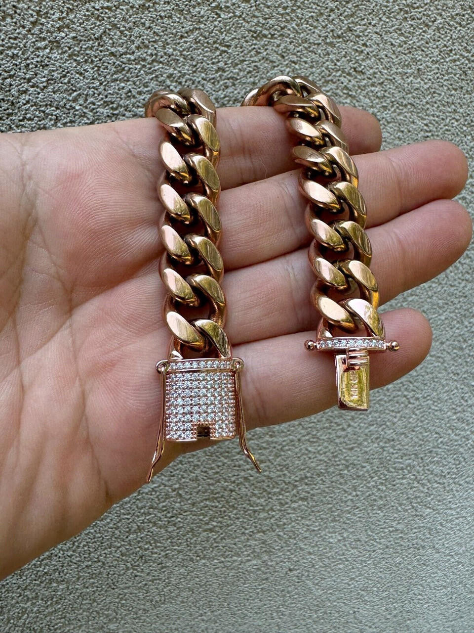 Miami Cuban Link Bracelet W. CZ Clasp - Rose Gold Plated Stainless Steel - 6"-10" - 8mm-14mm