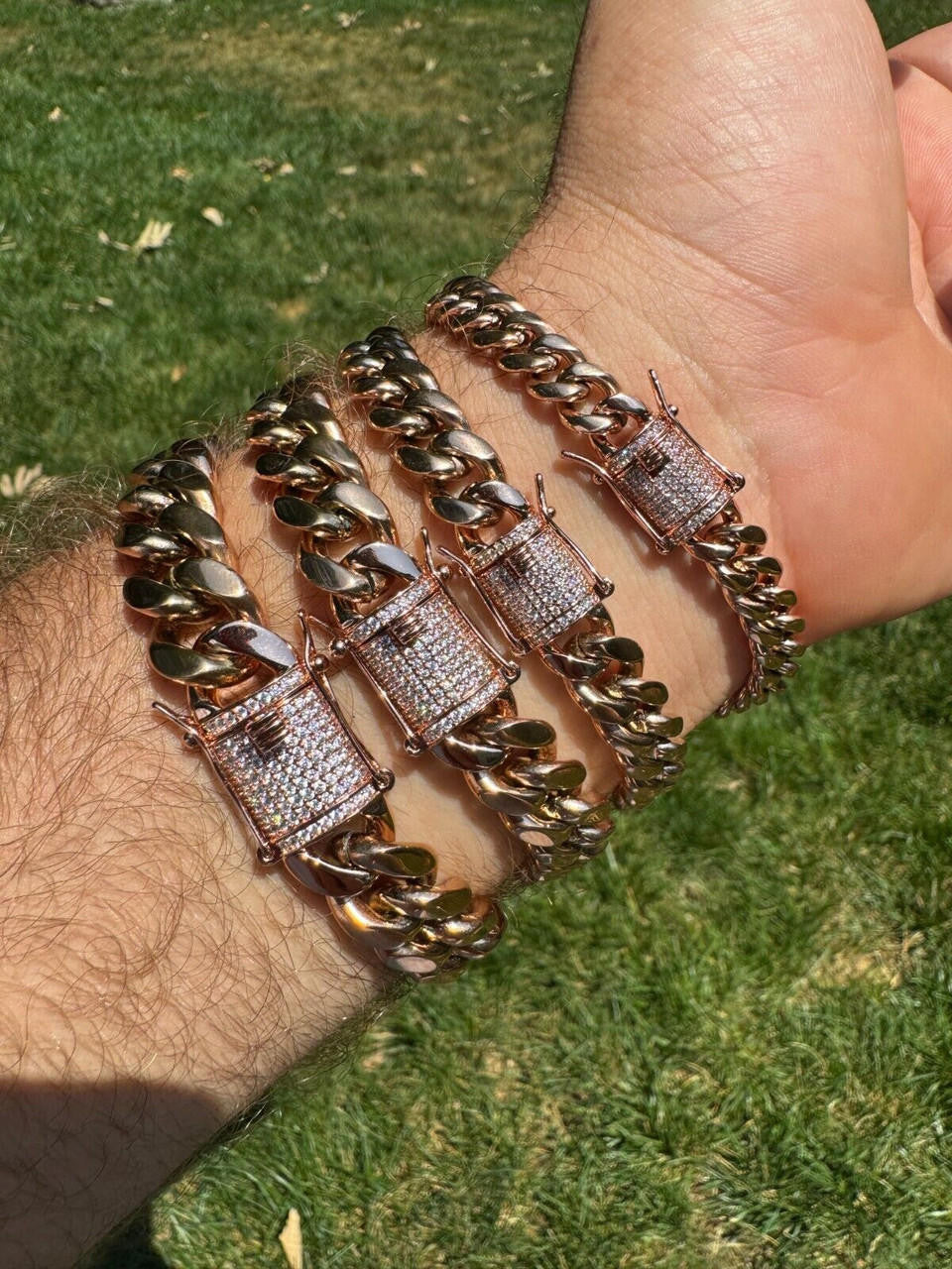Miami Cuban Link Bracelet W. CZ Clasp - Rose Gold Plated Stainless Steel - 6"-10" - 8mm-14mm