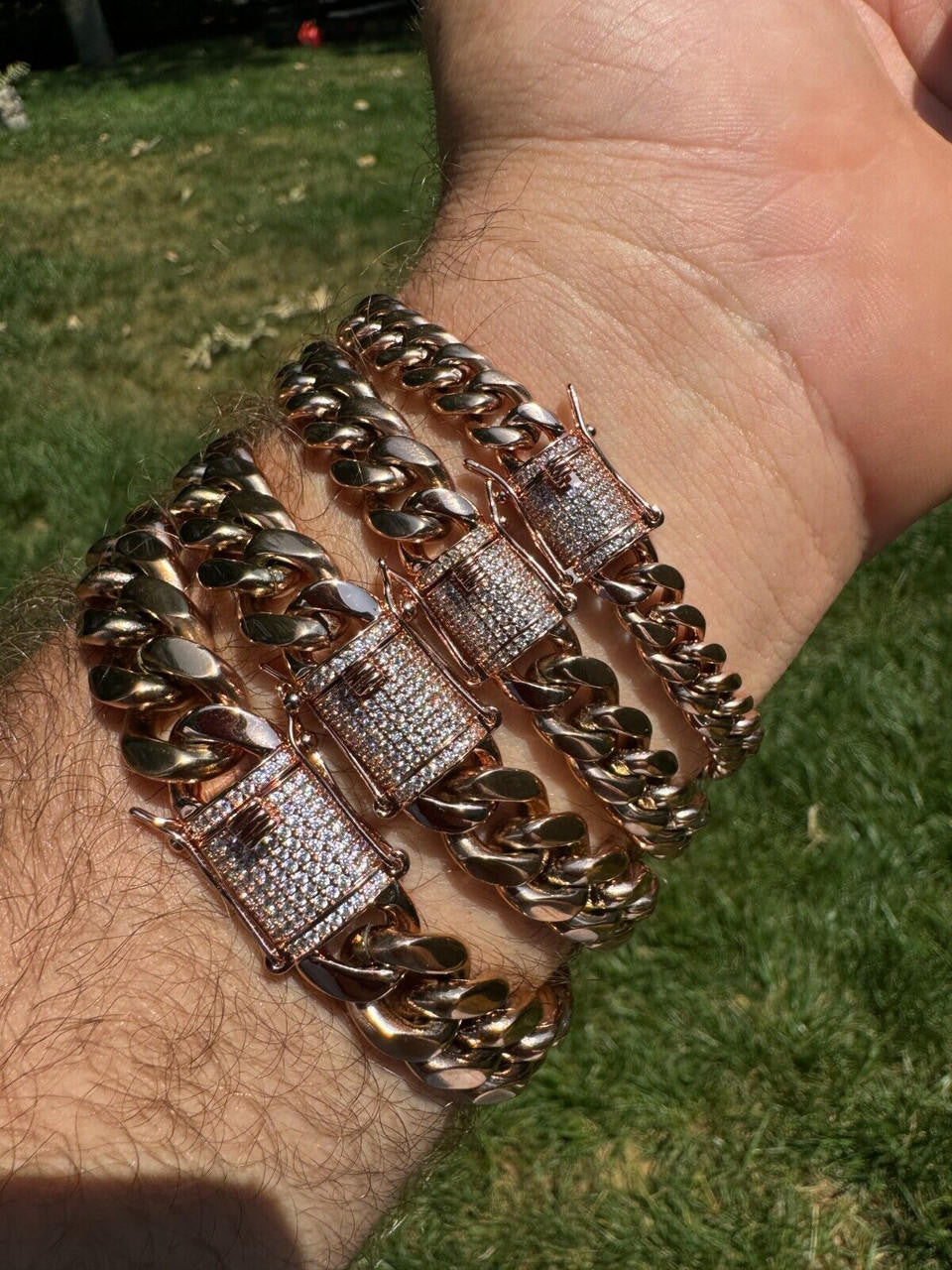 Miami Cuban Link Bracelet W. CZ Clasp - Rose Gold Plated Stainless Steel - 6"-10" - 8mm-14mm