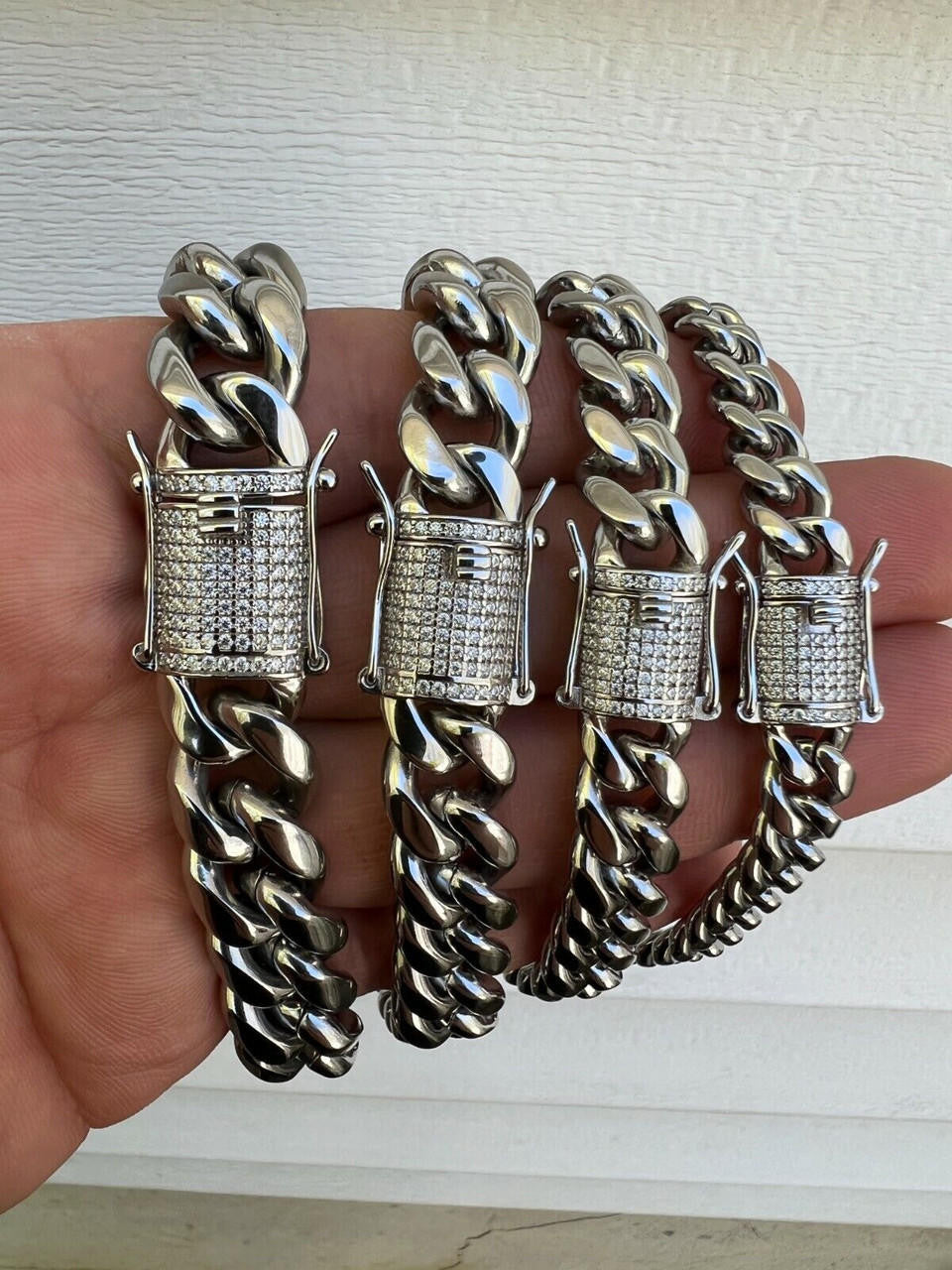 Miami Cuban Link Bracelet W. CZ Clasp - Stainless Steel W. 925 Silver Clasp - 6"-10" - 8mm-14mm