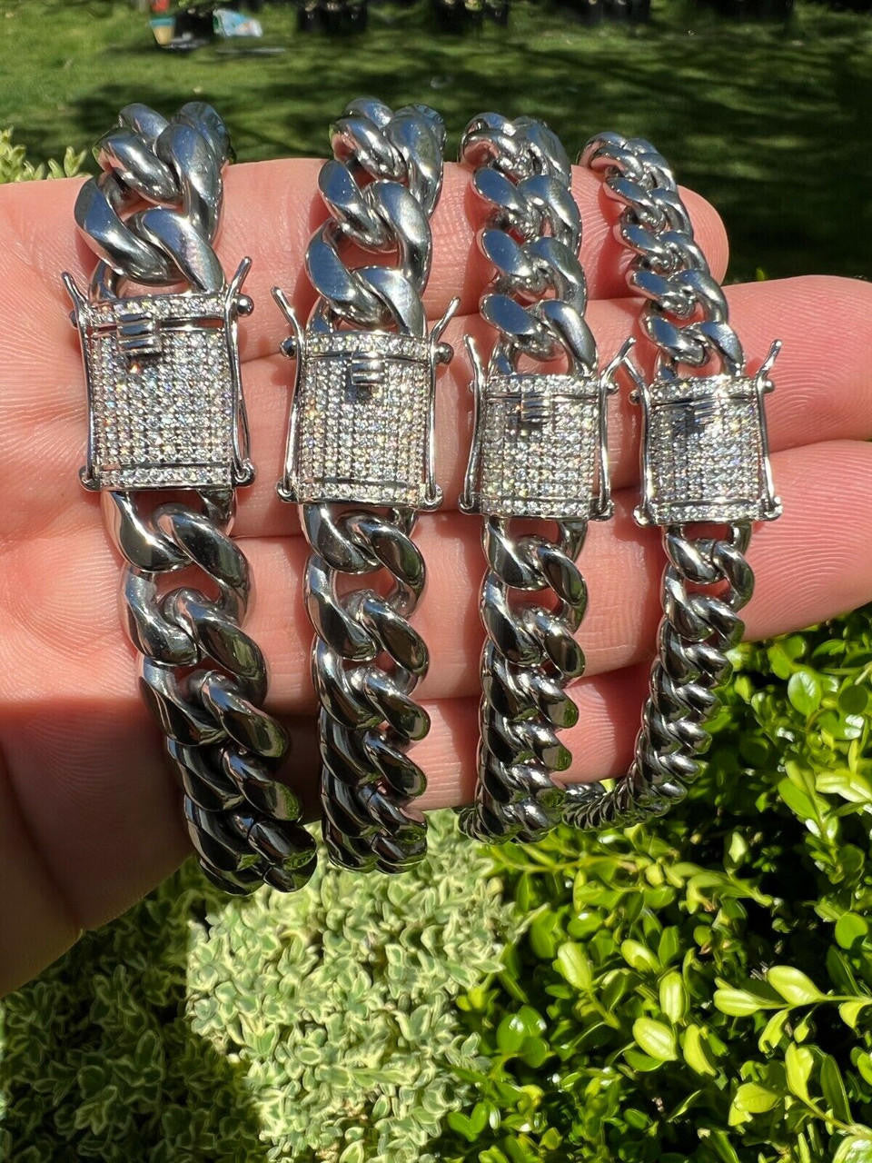 Miami Cuban Link Bracelet W. CZ Clasp - Stainless Steel W. 925 Silver Clasp - 6"-10" - 8mm-14mm