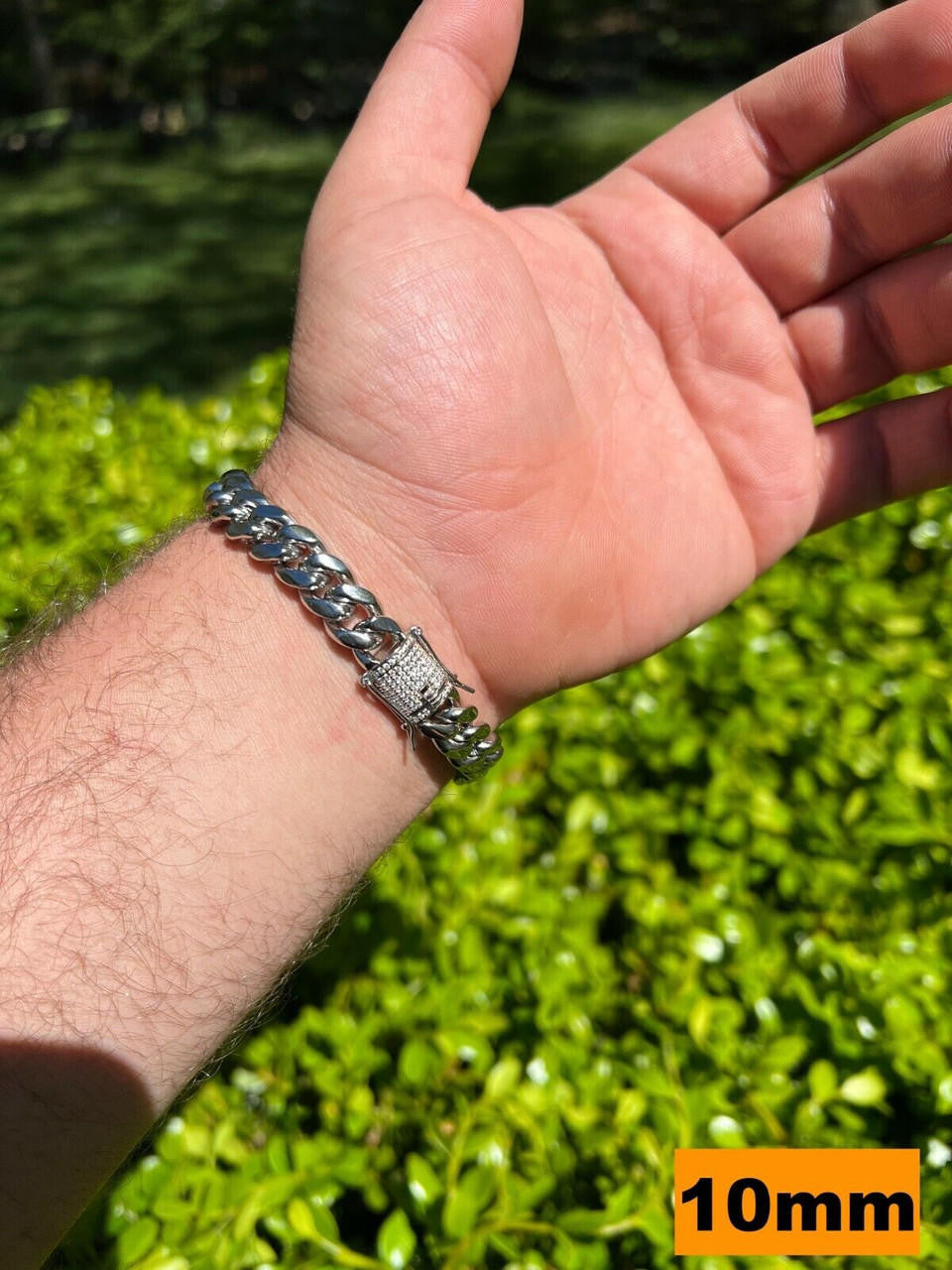 Miami Cuban Link Bracelet W. CZ Clasp - Stainless Steel W. 925 Silver Clasp - 6"-10" - 8mm-14mm