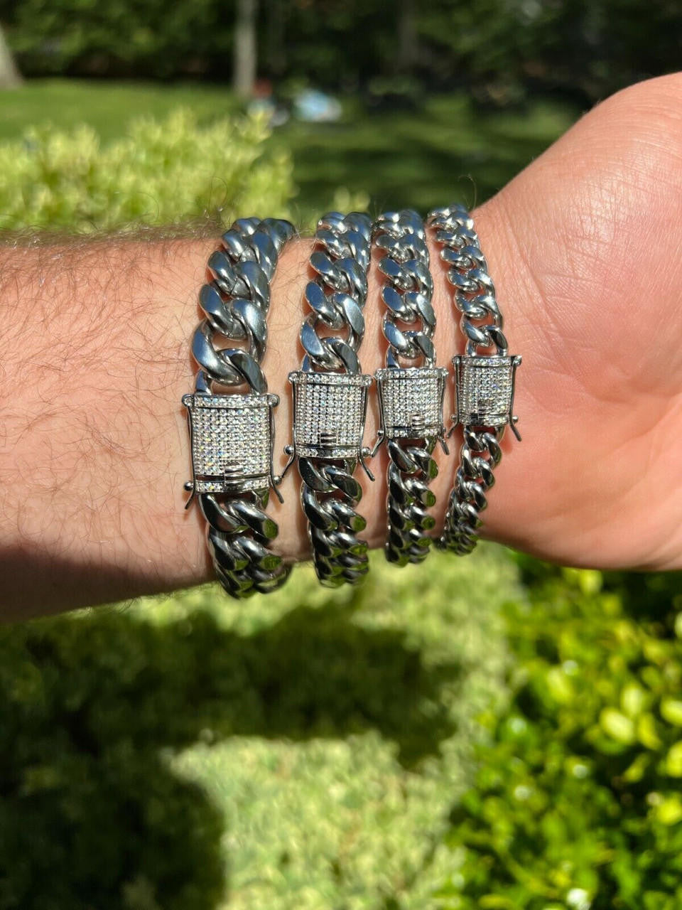 Miami Cuban Link Bracelet W. CZ Clasp - Stainless Steel W. 925 Silver Clasp - 6"-10" - 8mm-14mm