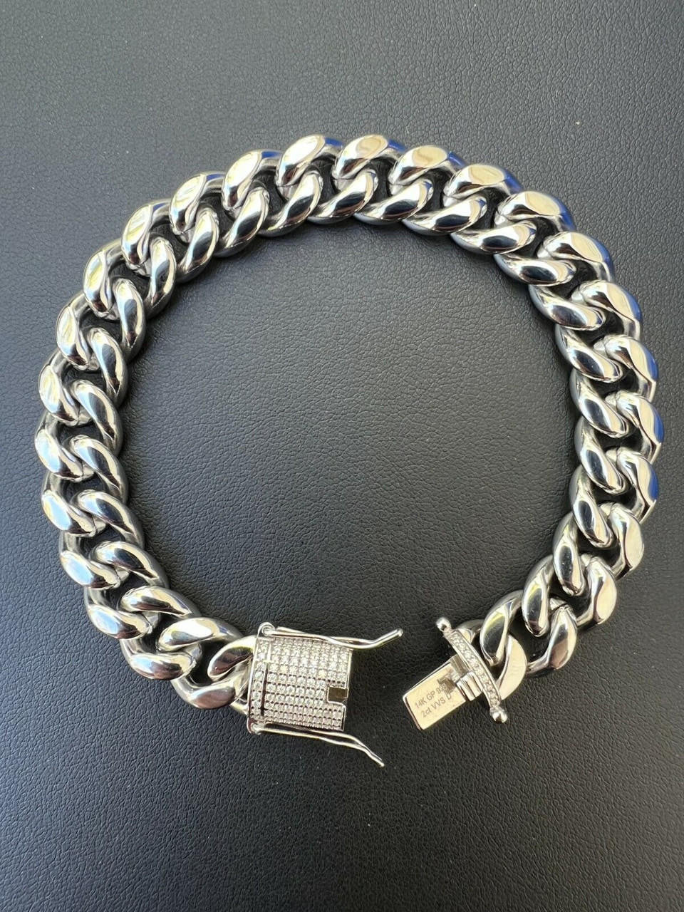 Miami Cuban Link Bracelet W. CZ Clasp - Stainless Steel W. 925 Silver Clasp - 6"-10" - 8mm-14mm