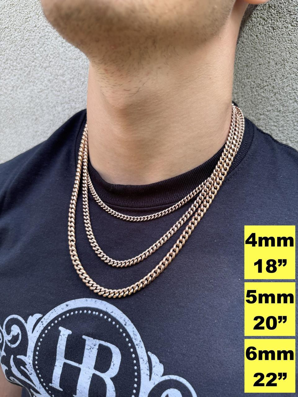 Miami Cuban Link Chain Necklace - 14k Rose Gold Plated Stainless Steel - 16"-36" - 4mm-18mm