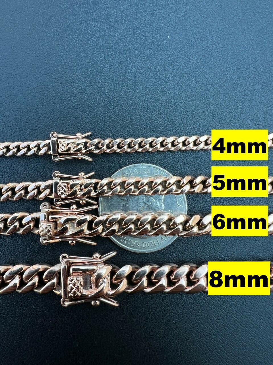 Miami Cuban Link Chain Necklace - 14k Rose Gold Plated Stainless Steel - 16"-36" - 4mm-18mm