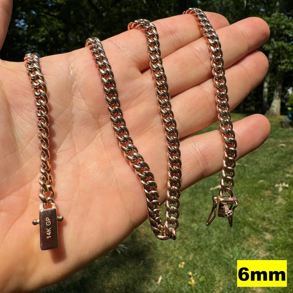 Miami Cuban Link Chain Necklace - 14k Rose Gold Plated Stainless Steel - 16"-36" - 4mm-18mm