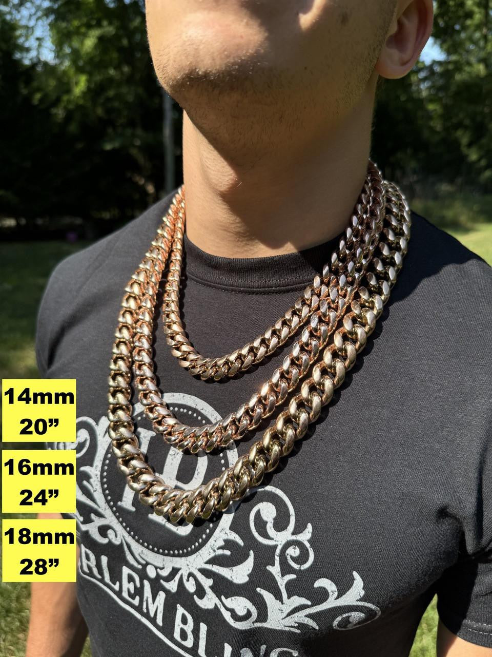 Miami Cuban Link Chain Necklace - 14k Rose Gold Plated Stainless Steel - 16"-36" - 4mm-18mm