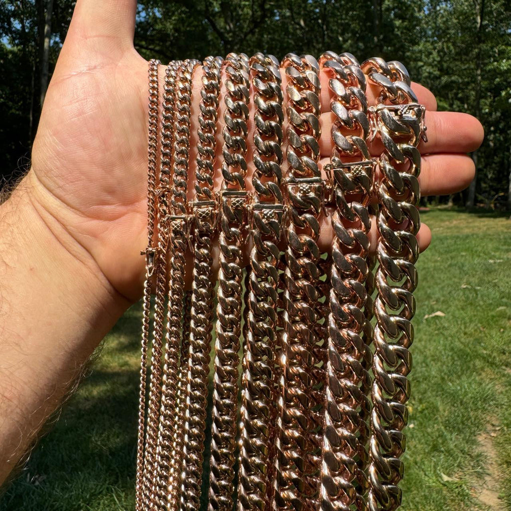 Miami Cuban Link Chain Necklace - 14k Rose Gold Plated Stainless Steel - 16"-36" - 4mm-18mm