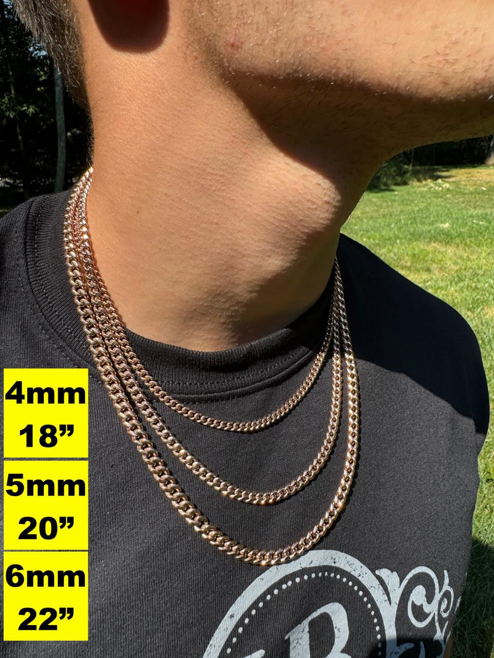 Miami Cuban Link Chain Necklace - 14k Rose Gold Plated Stainless Steel - 16"-36" - 4mm-18mm
