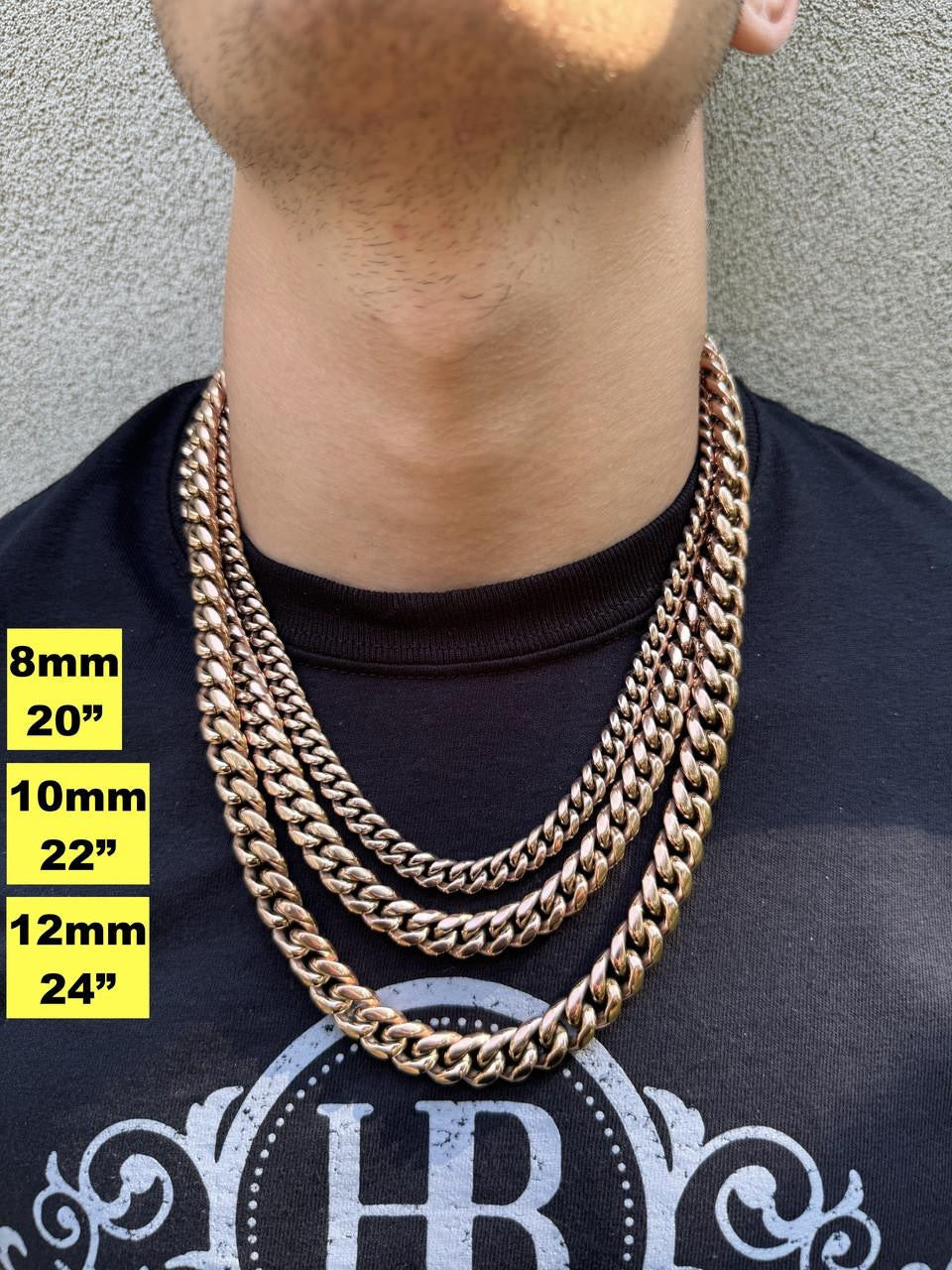 Miami Cuban Link Chain Necklace - 14k Rose Gold Plated Stainless Steel - 16"-36" - 4mm-18mm
