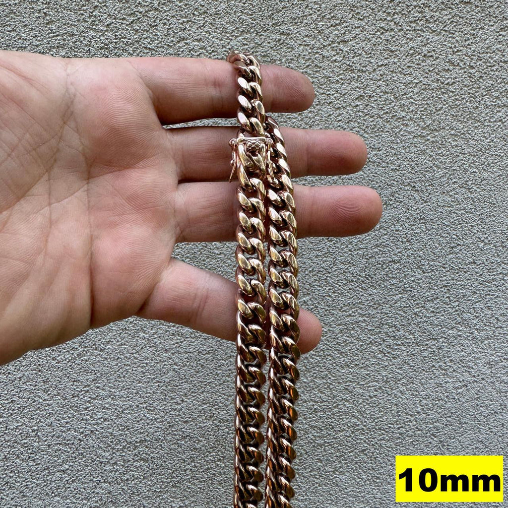 Miami Cuban Link Chain Necklace - 14k Rose Gold Plated Stainless Steel - 16"-36" - 4mm-18mm