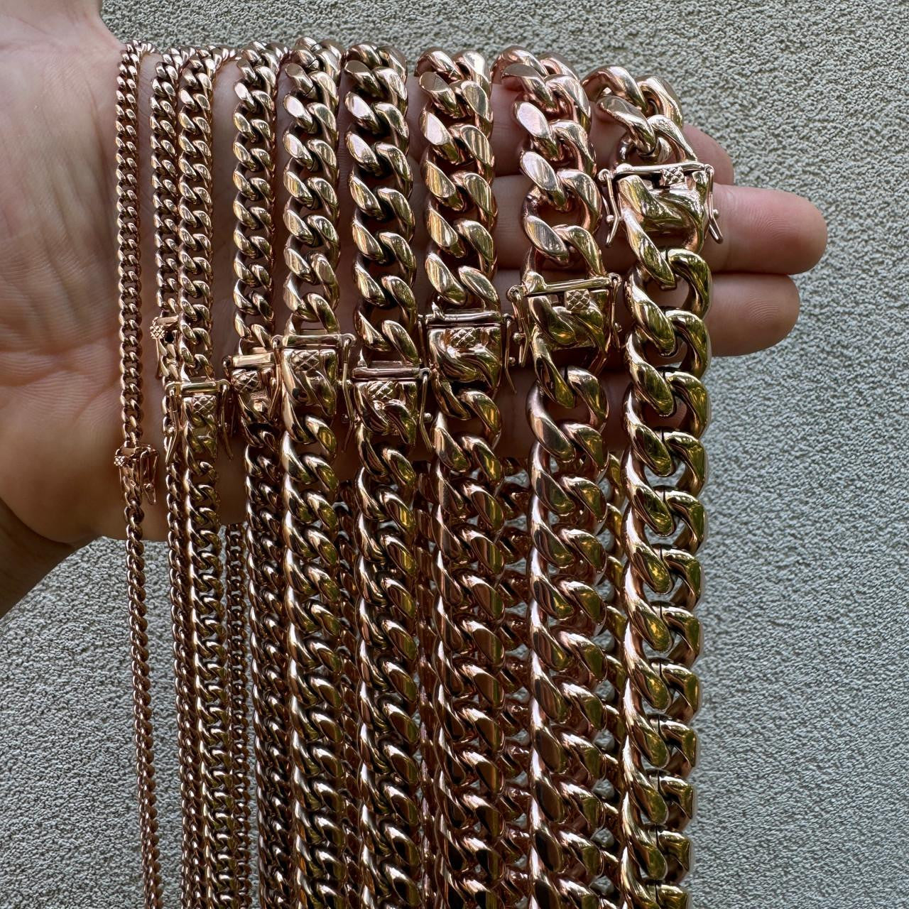 Miami Cuban Link Chain Necklace - 14k Rose Gold Plated Stainless Steel - 16"-36" - 4mm-18mm