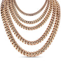 Miami Cuban Link Chain Necklace - 14k Rose Gold Plated Stainless Steel - 16"-36" - 4mm-18mm