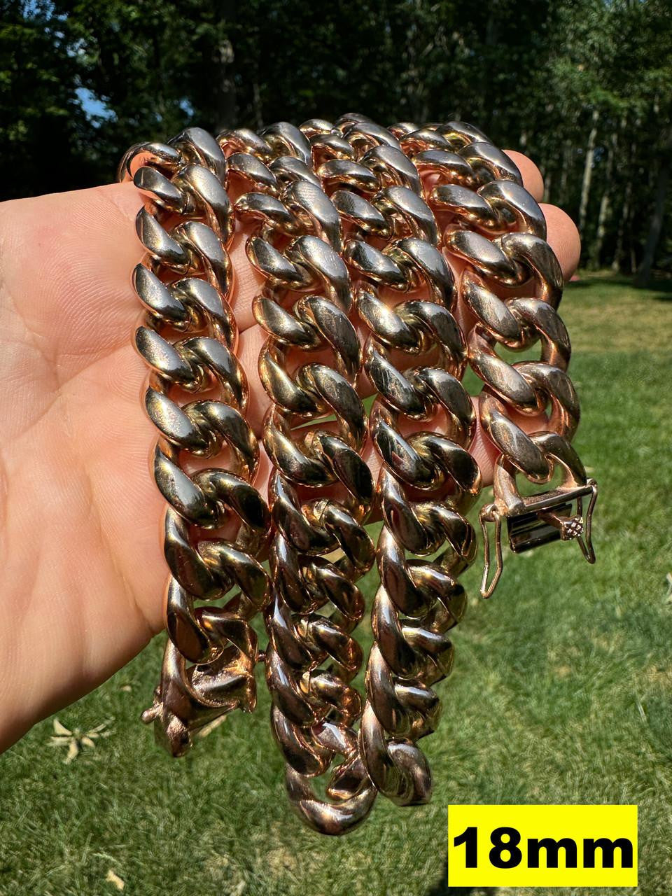 Miami Cuban Link Chain Necklace - 14k Rose Gold Plated Stainless Steel - 16"-36" - 4mm-18mm