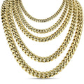 Miami Cuban Link Chain Necklace - 14k Yellow Gold Plated Stainless Steel - 16"-36" - 4mm-18mm
