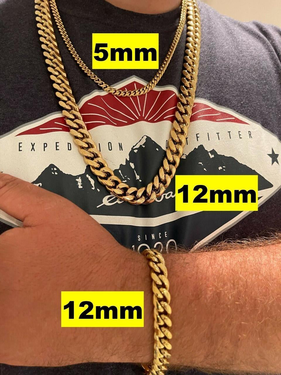 Miami Cuban Link Chain Necklace 14k Gold Plated Stainless Steel 4-18mm