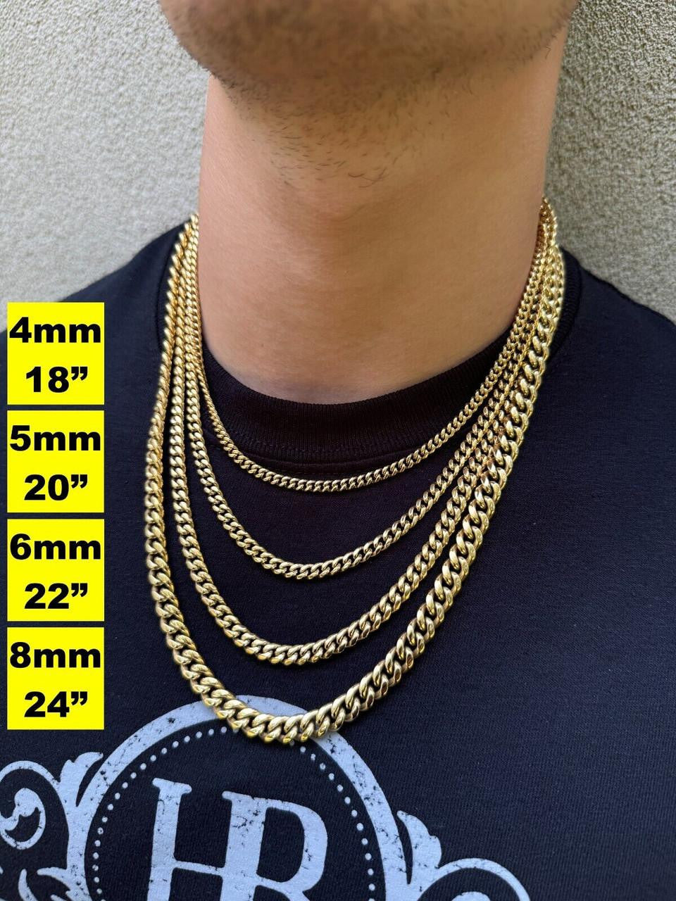 Miami Cuban Link Chain Necklace 14k Gold Plated Stainless Steel 4-18mm