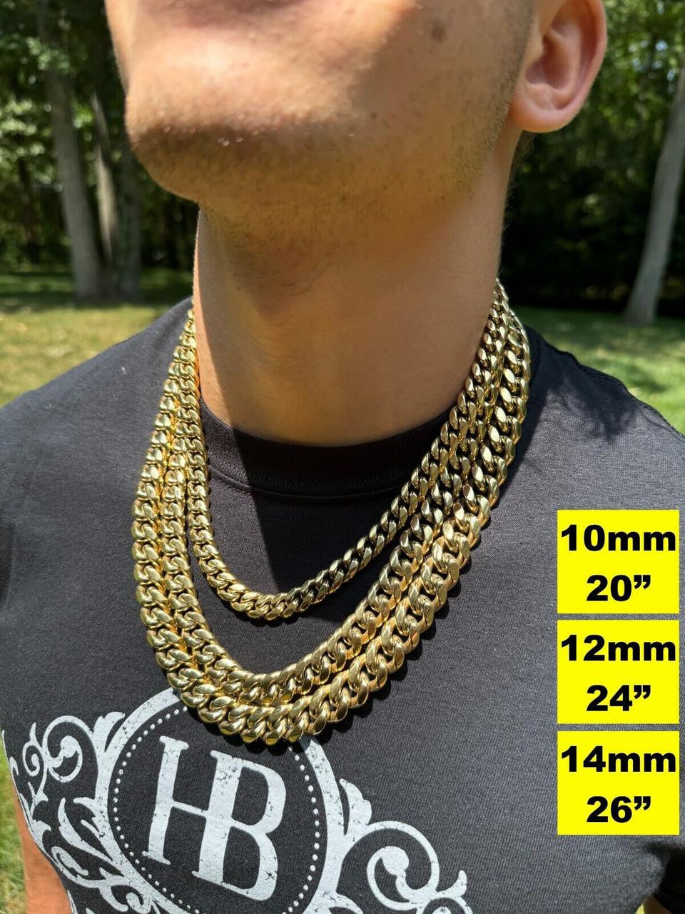 Miami Cuban Link Chain Necklace 14k Gold Plated Stainless Steel 4-18mm