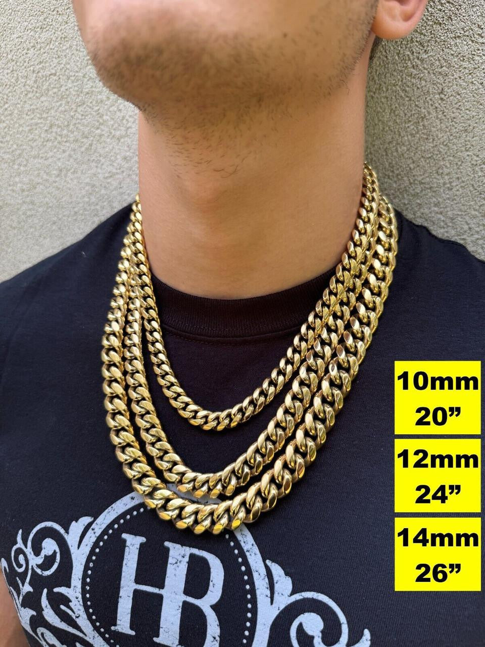 Miami Cuban Link Chain Necklace 14k Gold Plated Stainless Steel 4-18mm