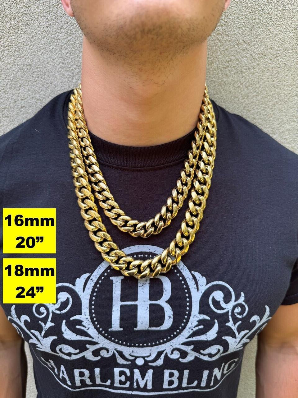 Miami Cuban Link Chain Necklace 14k Gold Plated Stainless Steel 4-18mm