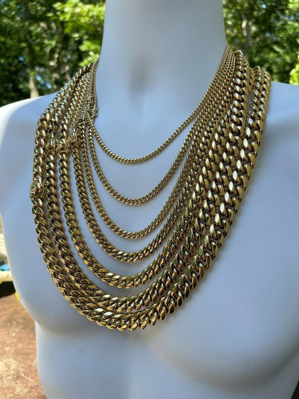 Miami Cuban Link Chain Necklace 14k Gold Plated Stainless Steel 4-18mm