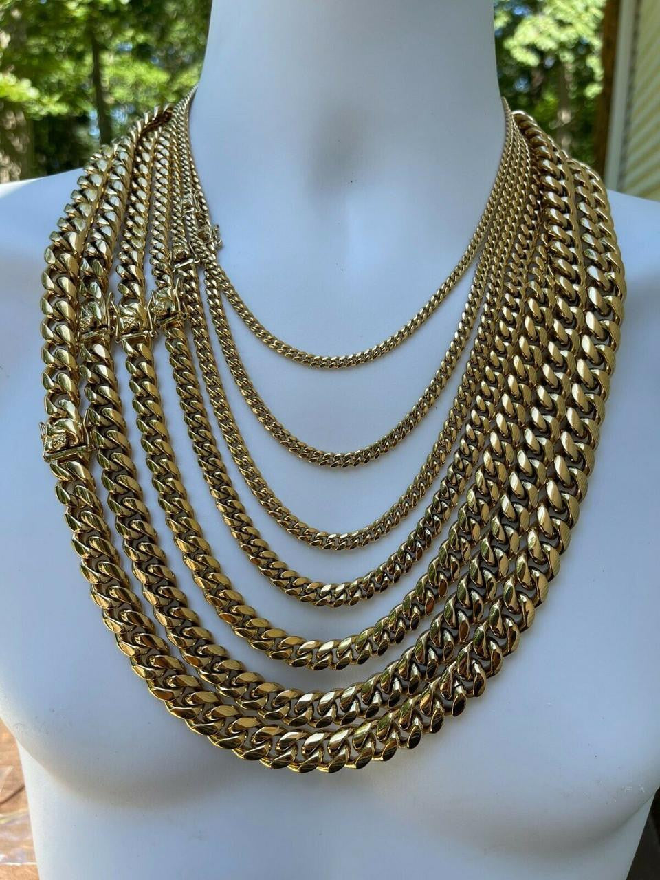 Miami Cuban Link Chain Necklace 14k Gold Plated Stainless Steel 4-18mm