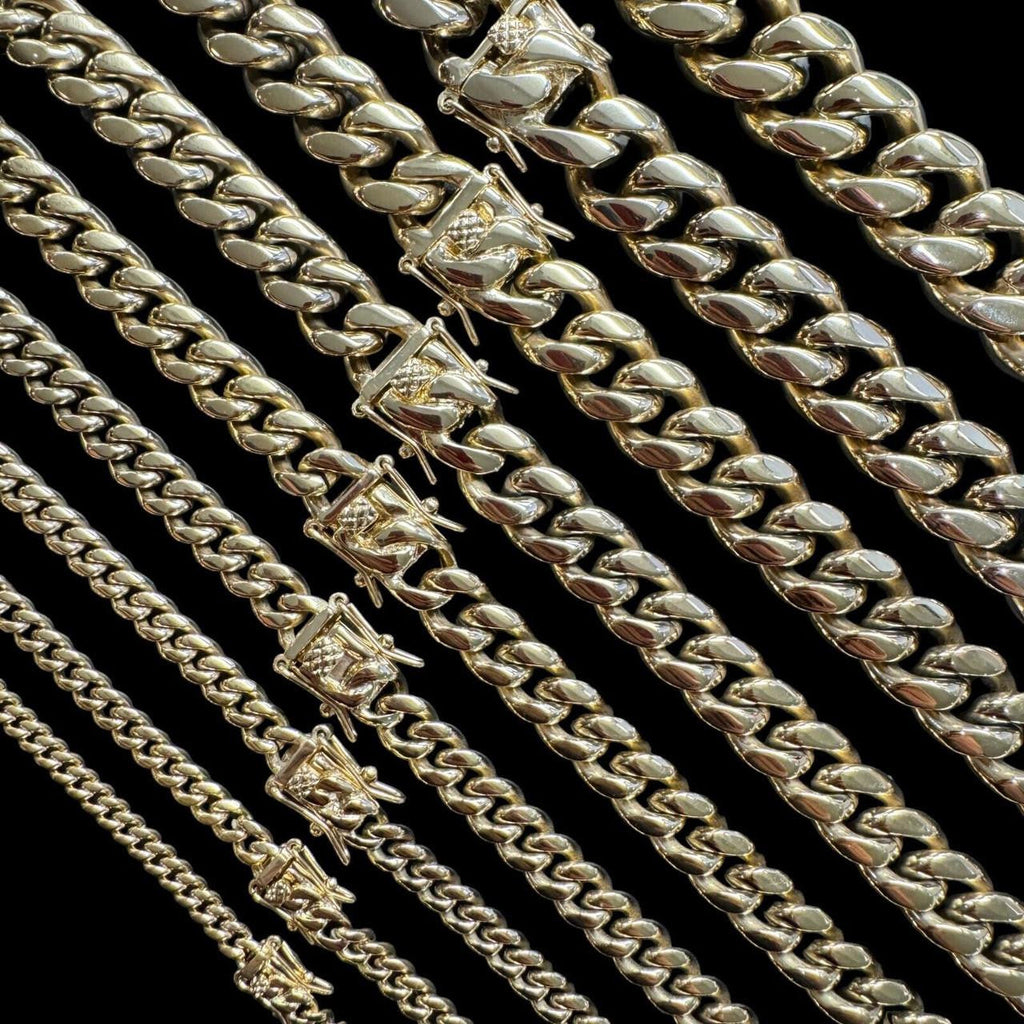 Miami Cuban Link Chain Necklace 14k Gold Plated Stainless Steel 4-18mm