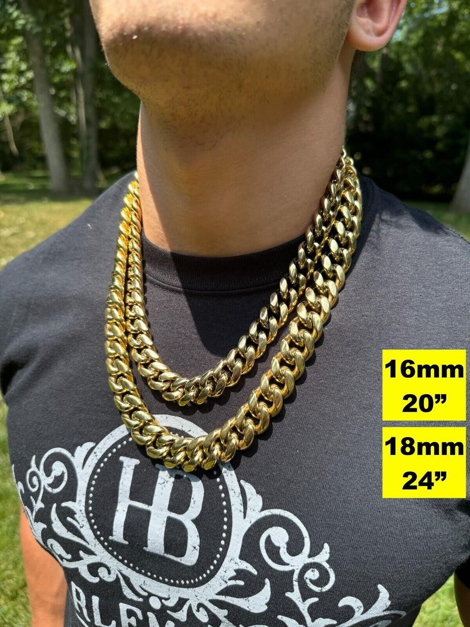 Miami Cuban Link Chain Necklace 14k Gold Plated Stainless Steel 4-18mm
