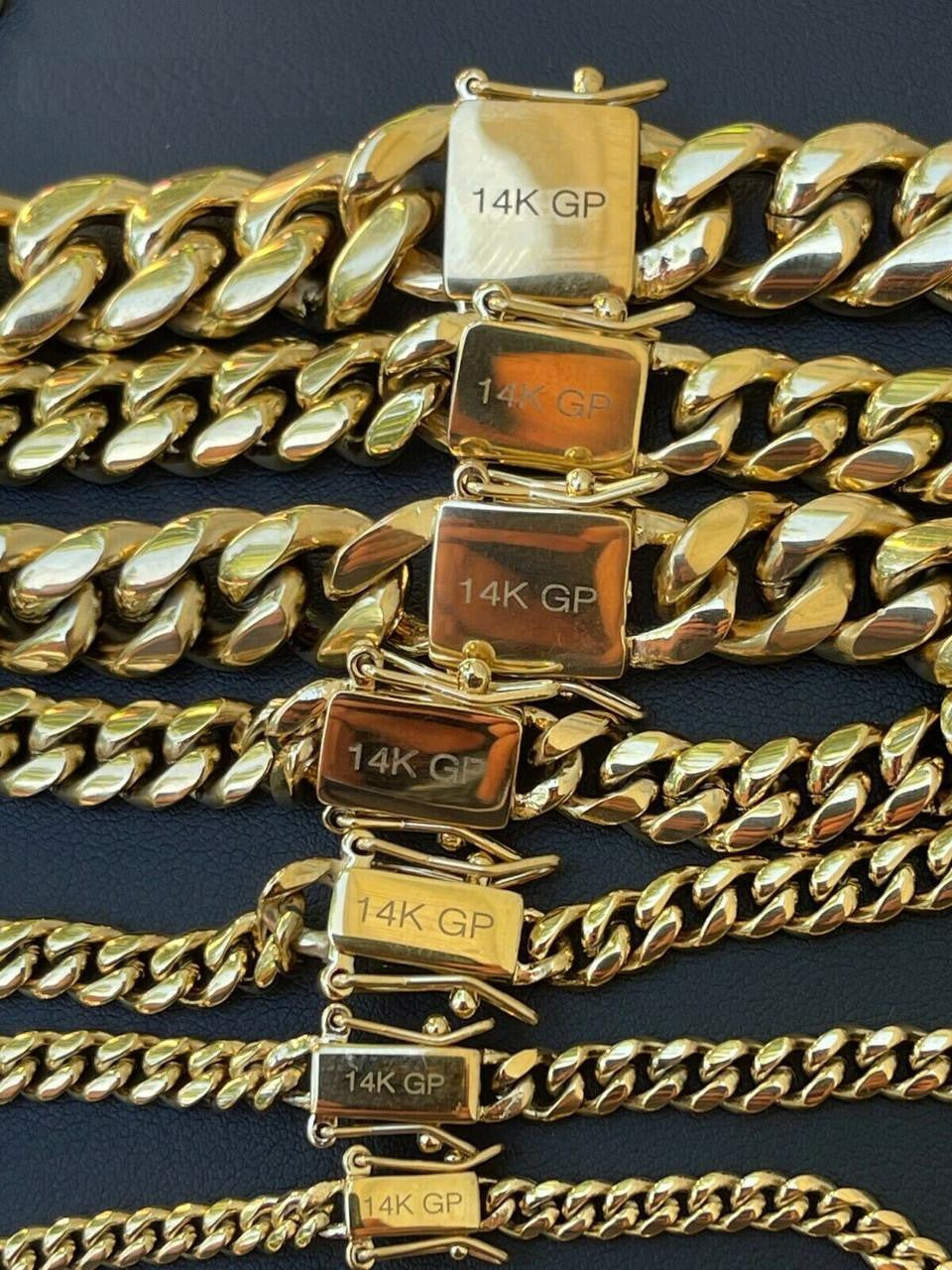 Miami Cuban Link Chain Necklace 14k Gold Plated Stainless Steel 4-18mm