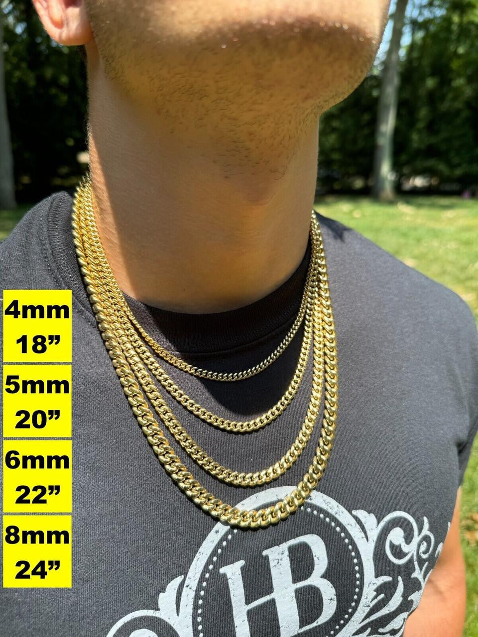 Miami Cuban Link Chain Necklace 14k Gold Plated Stainless Steel 4-18mm