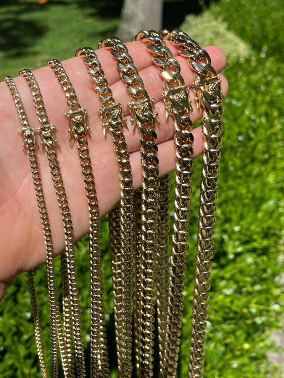 Miami Cuban Link Chain Necklace 14k Gold Plated Stainless Steel 4-18mm