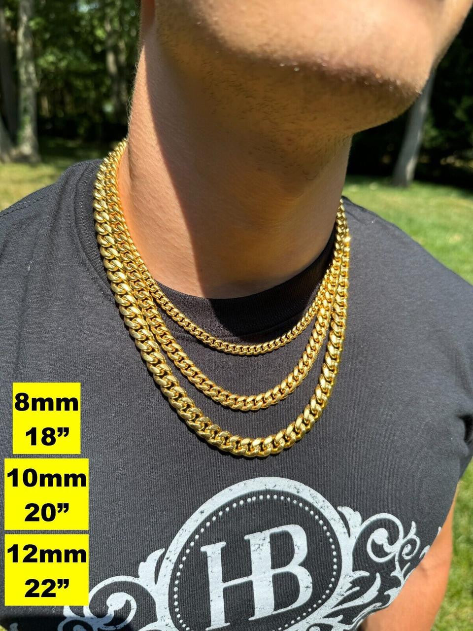 Miami Cuban Link Chain Necklace Bracelet 18k Gold Plated Stainless Steel 6-18mm