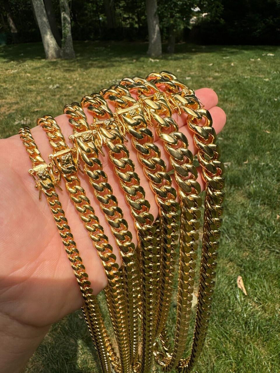 Miami Cuban Link Chain Necklace Bracelet 18k Gold Plated Stainless Steel 6-18mm