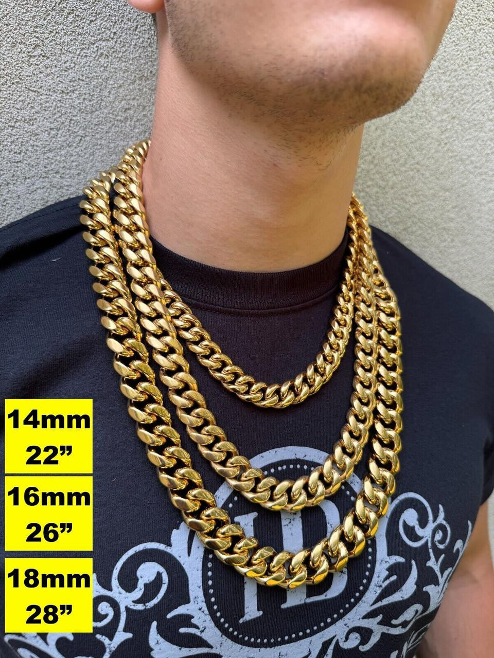 Miami Cuban Link Chain Necklace Bracelet 18k Gold Plated Stainless Steel 6-18mm