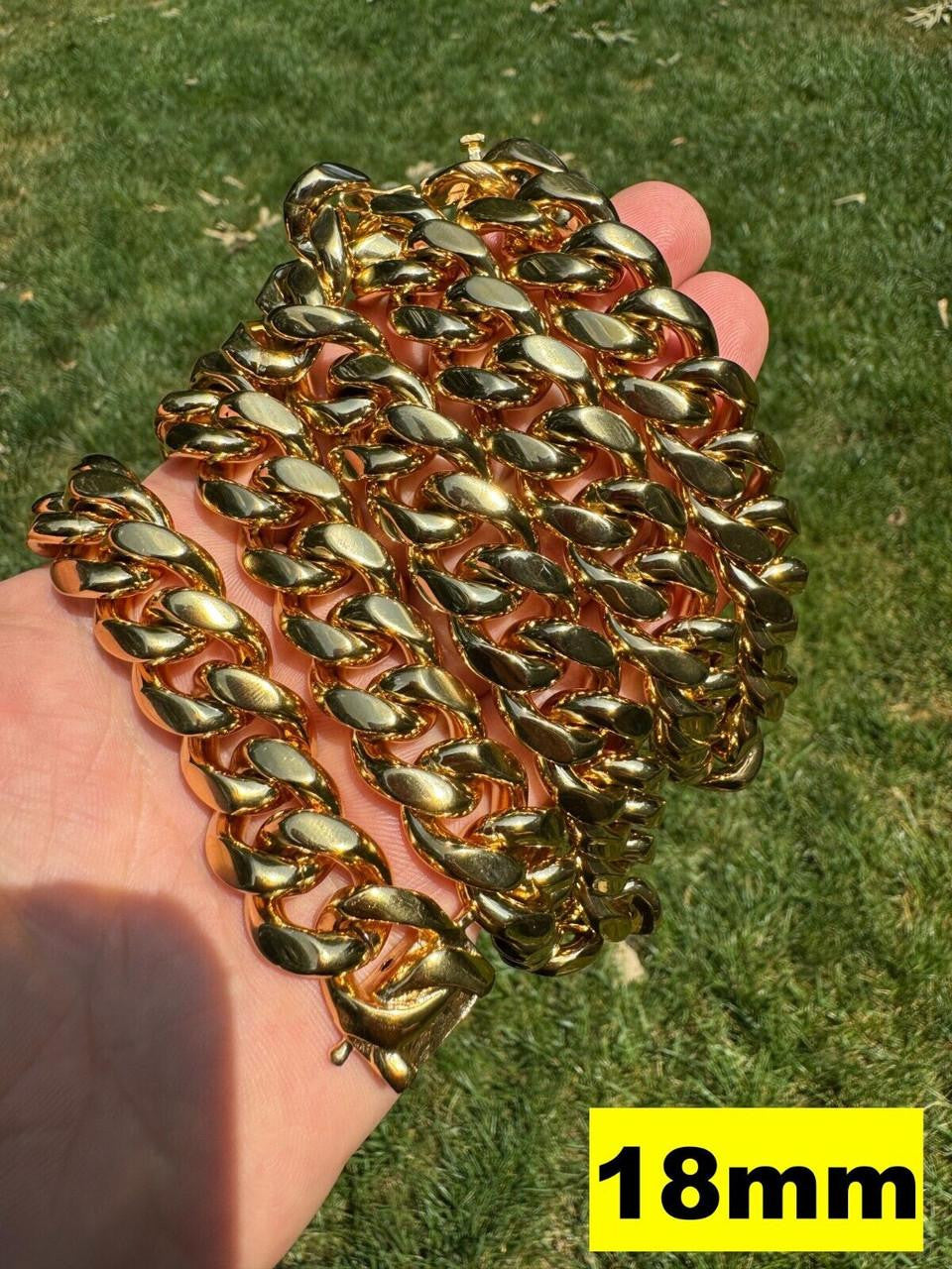 Miami Cuban Link Chain Necklace Bracelet 18k Gold Plated Stainless Steel 6-18mm