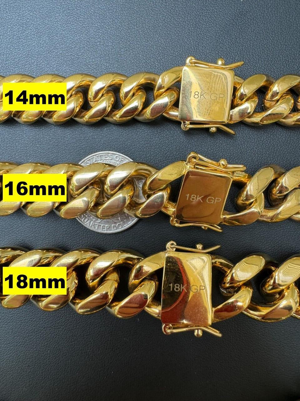 Miami Cuban Link Chain Necklace Bracelet 18k Gold Plated Stainless Steel 6-18mm