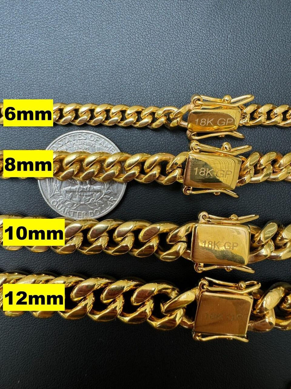 Miami Cuban Link Chain Necklace Bracelet 18k Gold Plated Stainless Steel 6-18mm