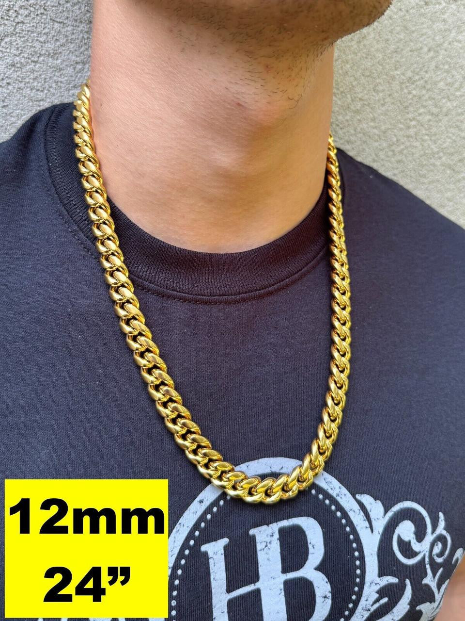 Miami Cuban Link Chain Necklace Bracelet 18k Gold Plated Stainless Steel 6-18mm