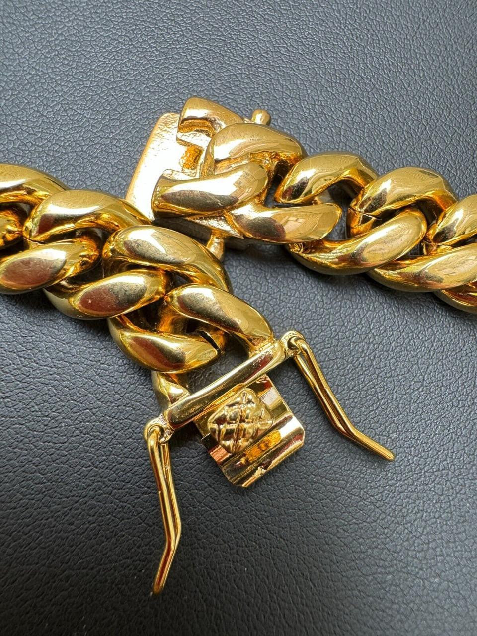 Miami Cuban Link Chain Necklace Bracelet 18k Gold Plated Stainless Steel 6-18mm
