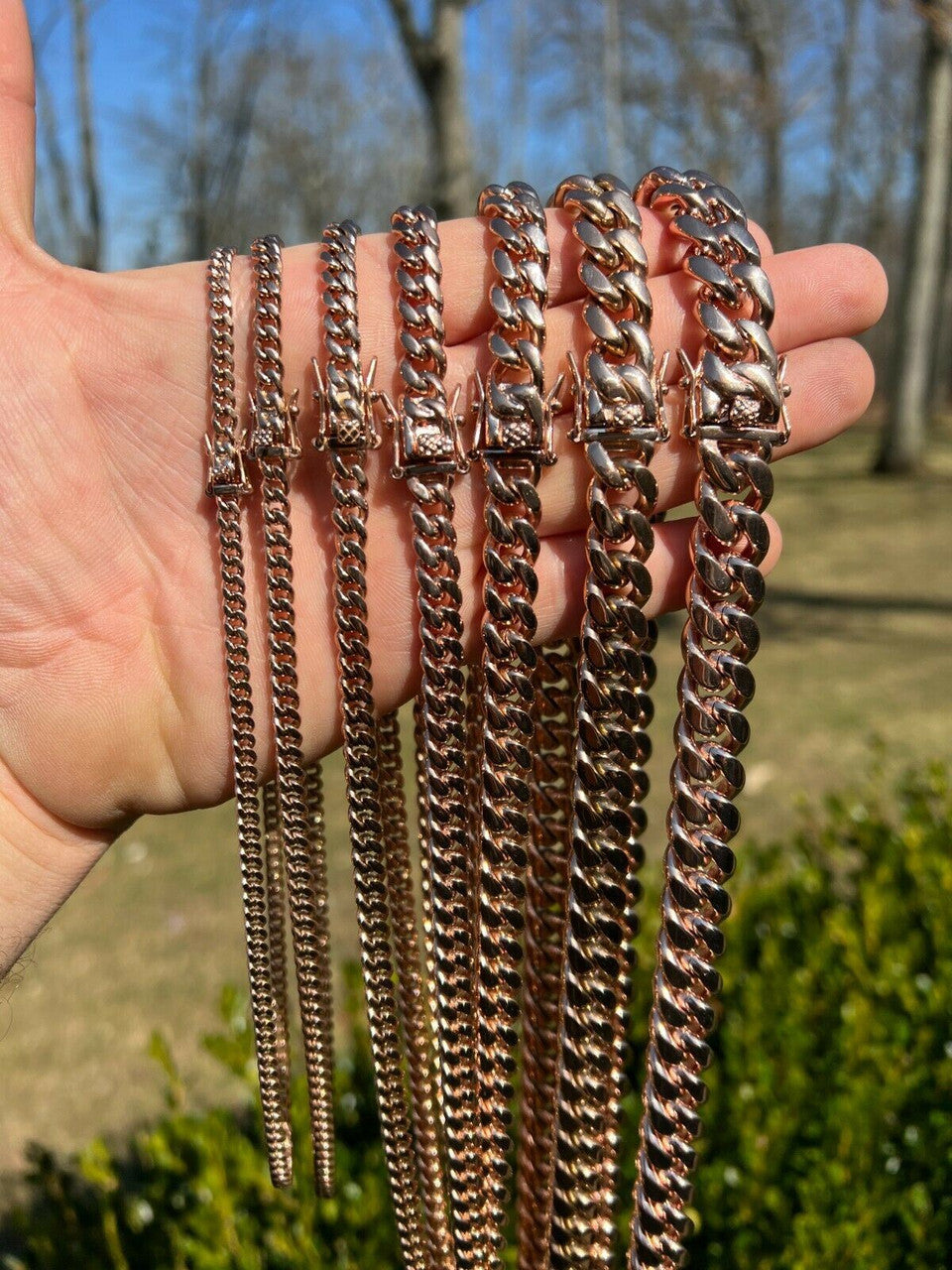 Miami Cuban Link Chain Necklace - 14k Rose Gold Plated Stainless Steel - 16"-36" - 4mm-18mm