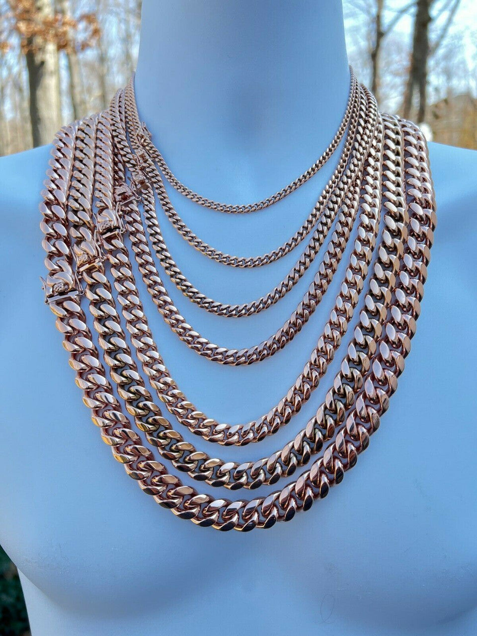 Miami Cuban Link Chain Necklace - 14k Rose Gold Plated Stainless Steel - 16"-36" - 4mm-18mm