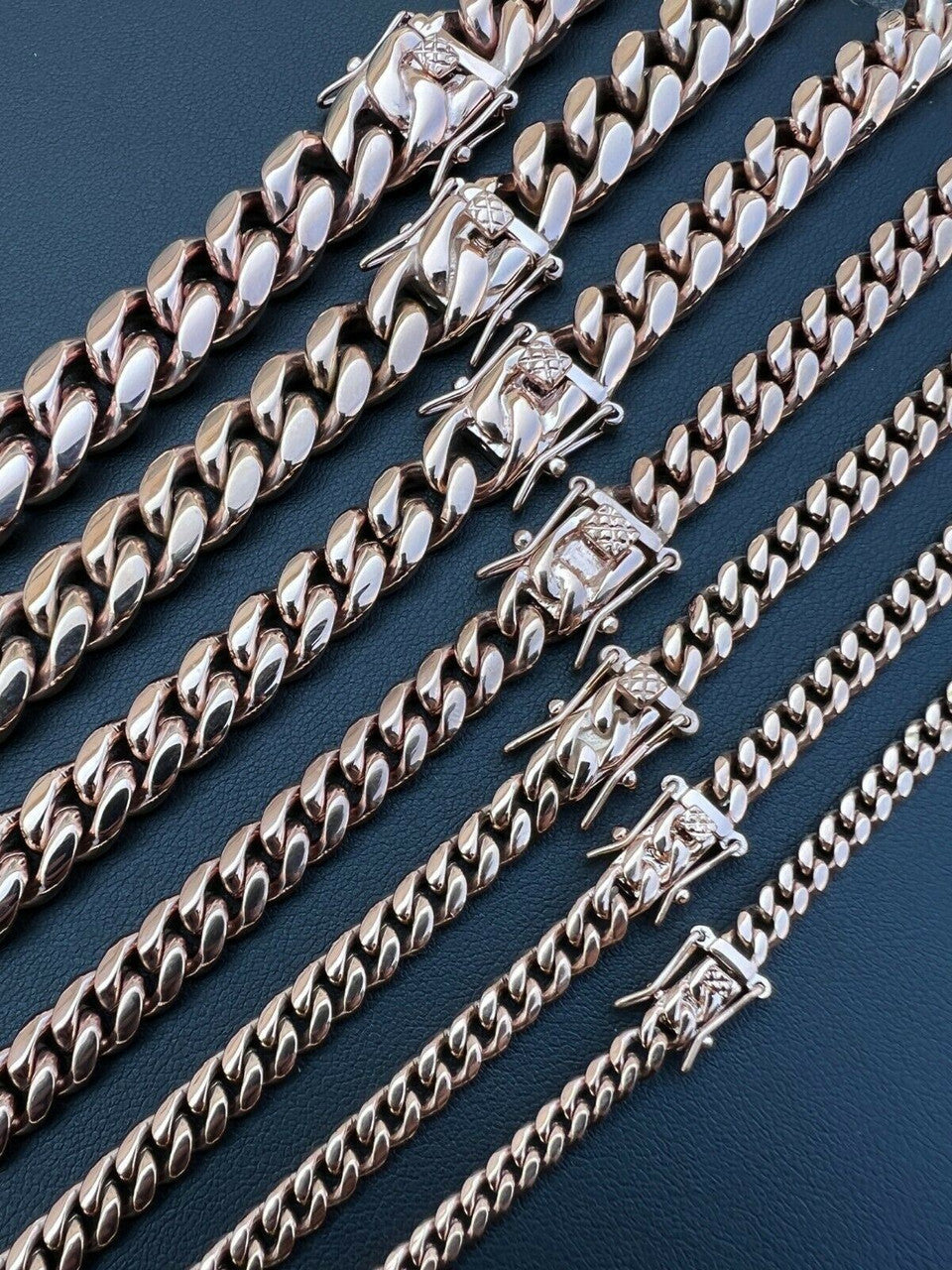 Miami Cuban Link Chain Necklace - 14k Rose Gold Plated Stainless Steel - 16"-36" - 4mm-18mm