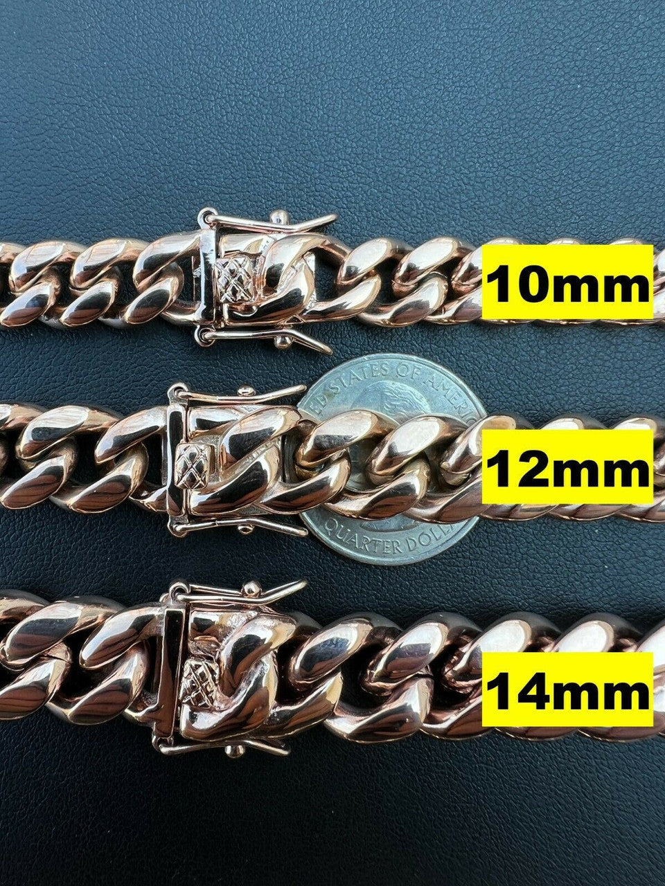 Miami Cuban Link Chain Necklace - 14k Rose Gold Plated Stainless Steel - 16"-36" - 4mm-18mm