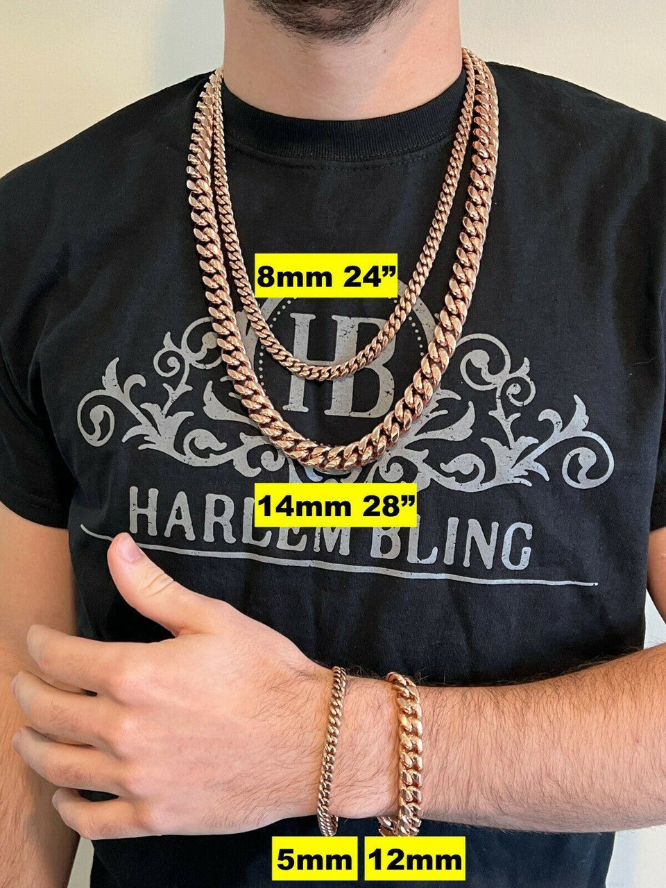 Miami Cuban Link Chain Necklace - 14k Rose Gold Plated Stainless Steel - 16"-36" - 4mm-18mm