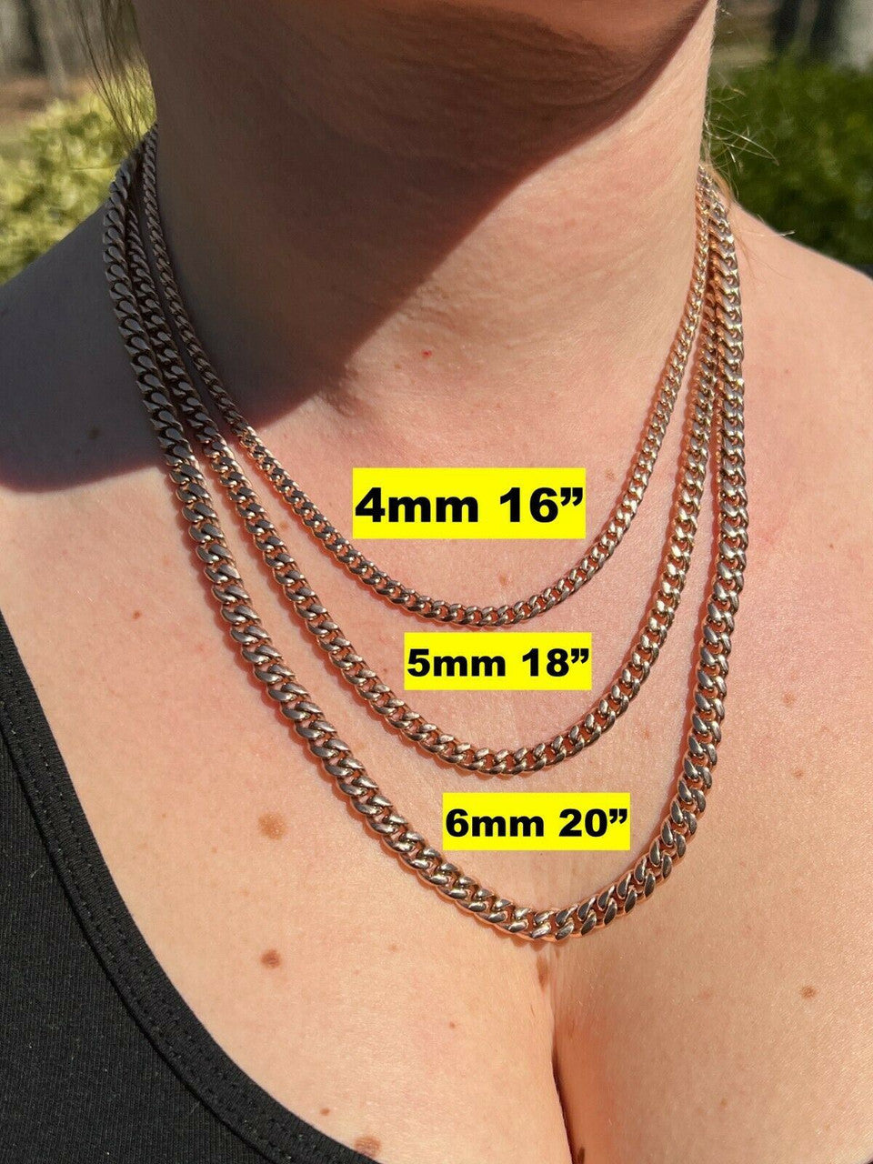 Miami Cuban Link Chain Necklace - 14k Rose Gold Plated Stainless Steel - 16"-36" - 4mm-18mm