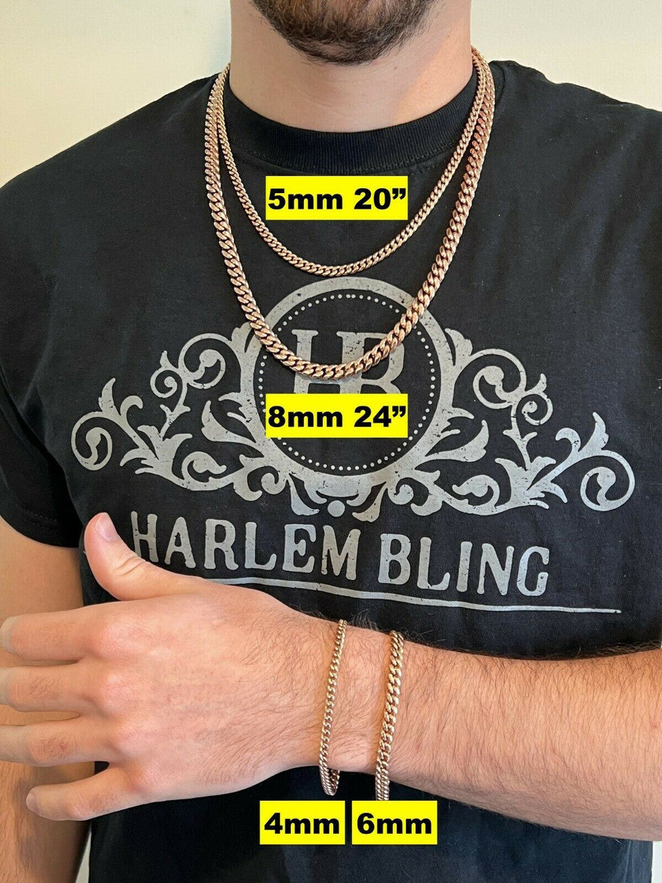 Miami Cuban Link Chain Necklace - 14k Rose Gold Plated Stainless Steel - 16"-36" - 4mm-18mm